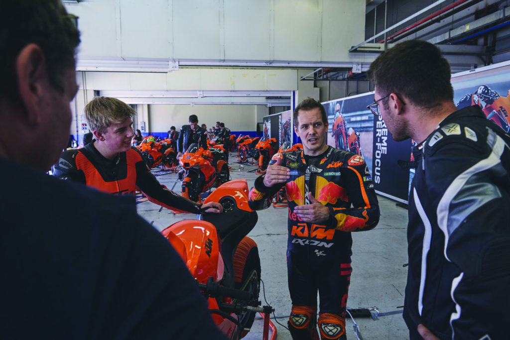 KTM test rider Mika Kallio talks to new RC 8C owners. Photo by @francescmonterophoto, courtesy KTM.