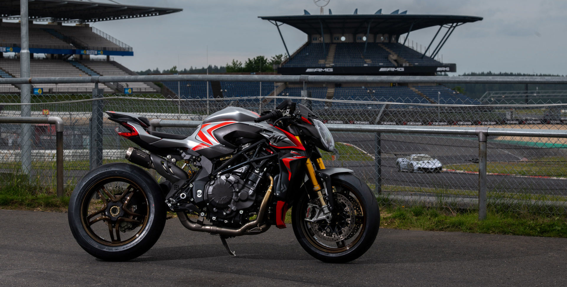 A 2022 MV Agusta Brutale 1000 Nürburgring with an Arrow titanium exhaust from the Racing Kit installed at Nürburgring, in Germany. Photo courtesy MV Agusta.