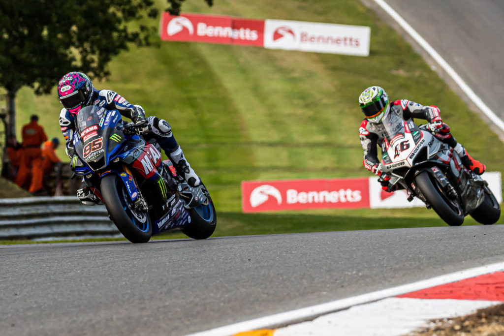 Tarran Mackenzie (95) held off Tommy Bridewell (46) to win Race One. Photo by Barry Clay.