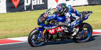 Tarran Mackenzie (95) was fastest in British Superbike practice Friday at Donington Park. Photo by Barry Clay.