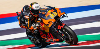 Brad Binder (33) at speed on his Red Bull KTM RC16. Photo by Polarity Photo, courtesy KTM.