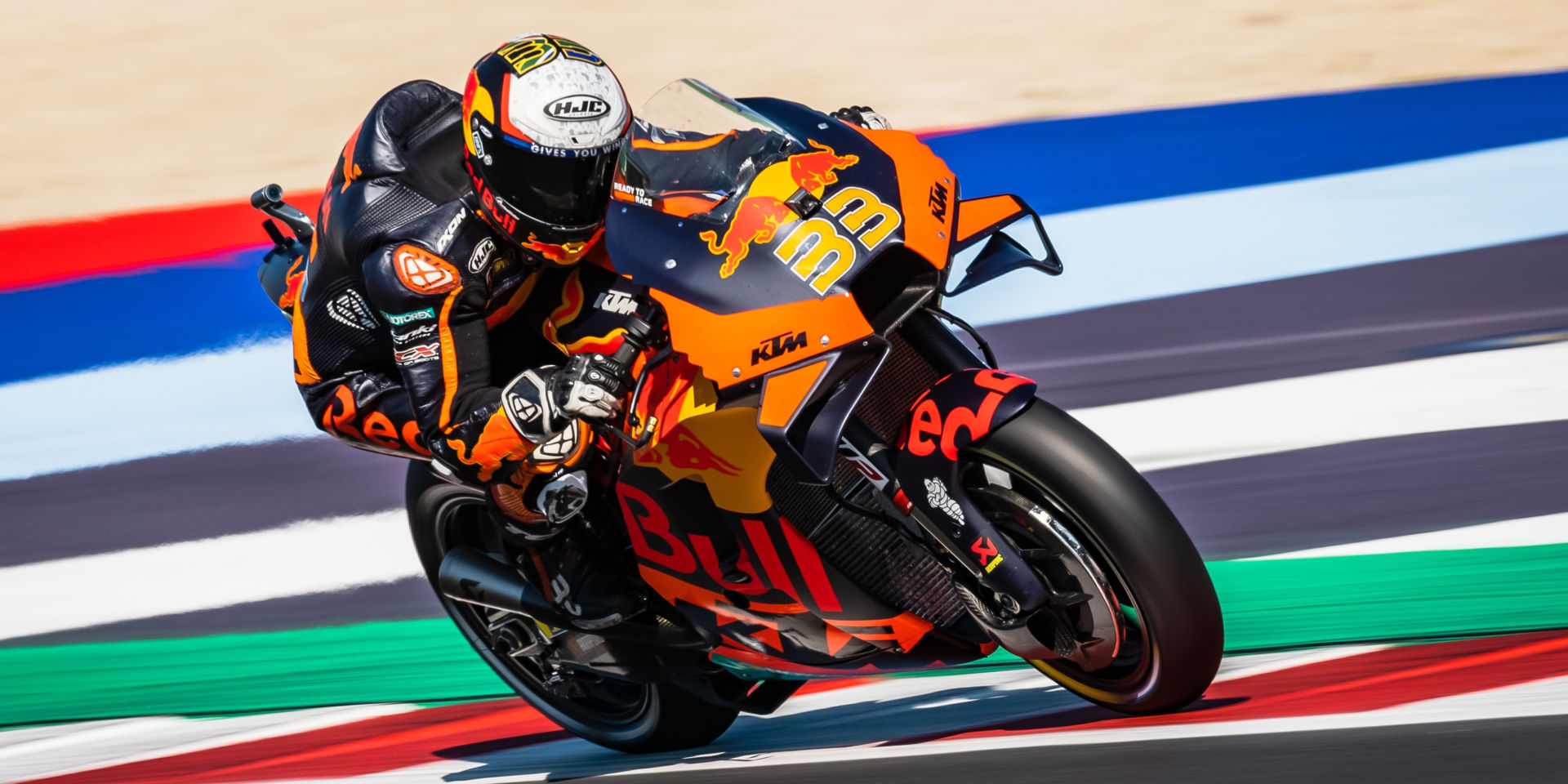 Brad Binder (33) at speed on his Red Bull KTM RC16. Photo by Polarity Photo, courtesy KTM.