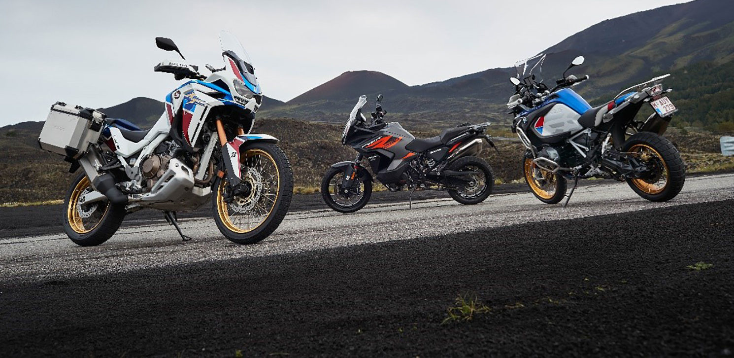 Motorcycles fitted with Bridgestone's new Battlax Adventure Trail AT41 tires. Photo courtesy Bridgestone.