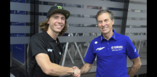 Darryn Binder (left) and Lin Jarvis, Managing Director, Yamaha Motor Racing (right). Photo courtesy Yamaha.
