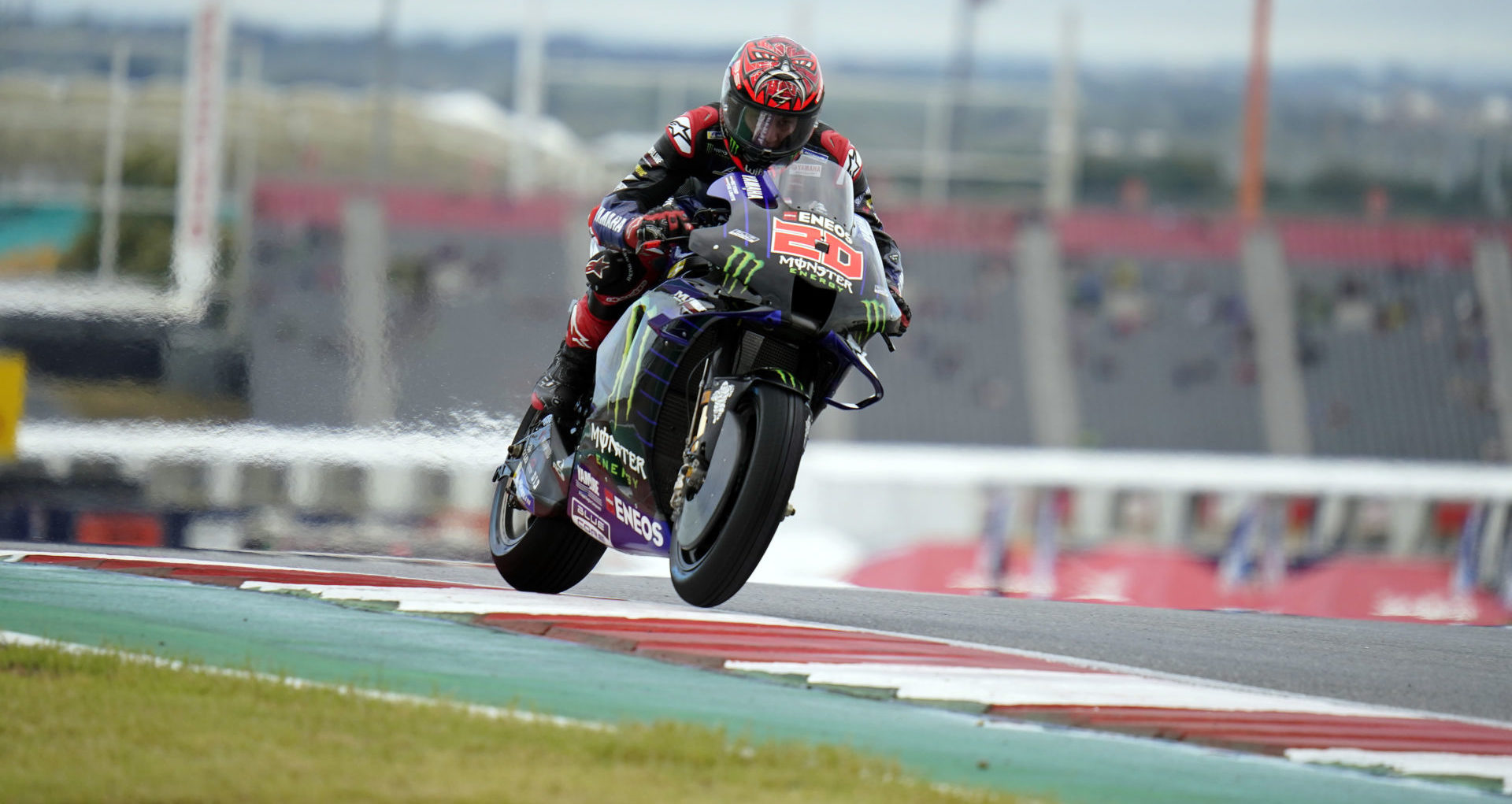 Fabio Quartararo (20) as seen during wet FP1 at COTA. Photo courtesy Monster Energy Yamaha.