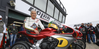Giacomo Agostini with a 2022 MV Agusta Superveloce Ago fitted with a Racing Kit. Photo courtesy MV Agusta.