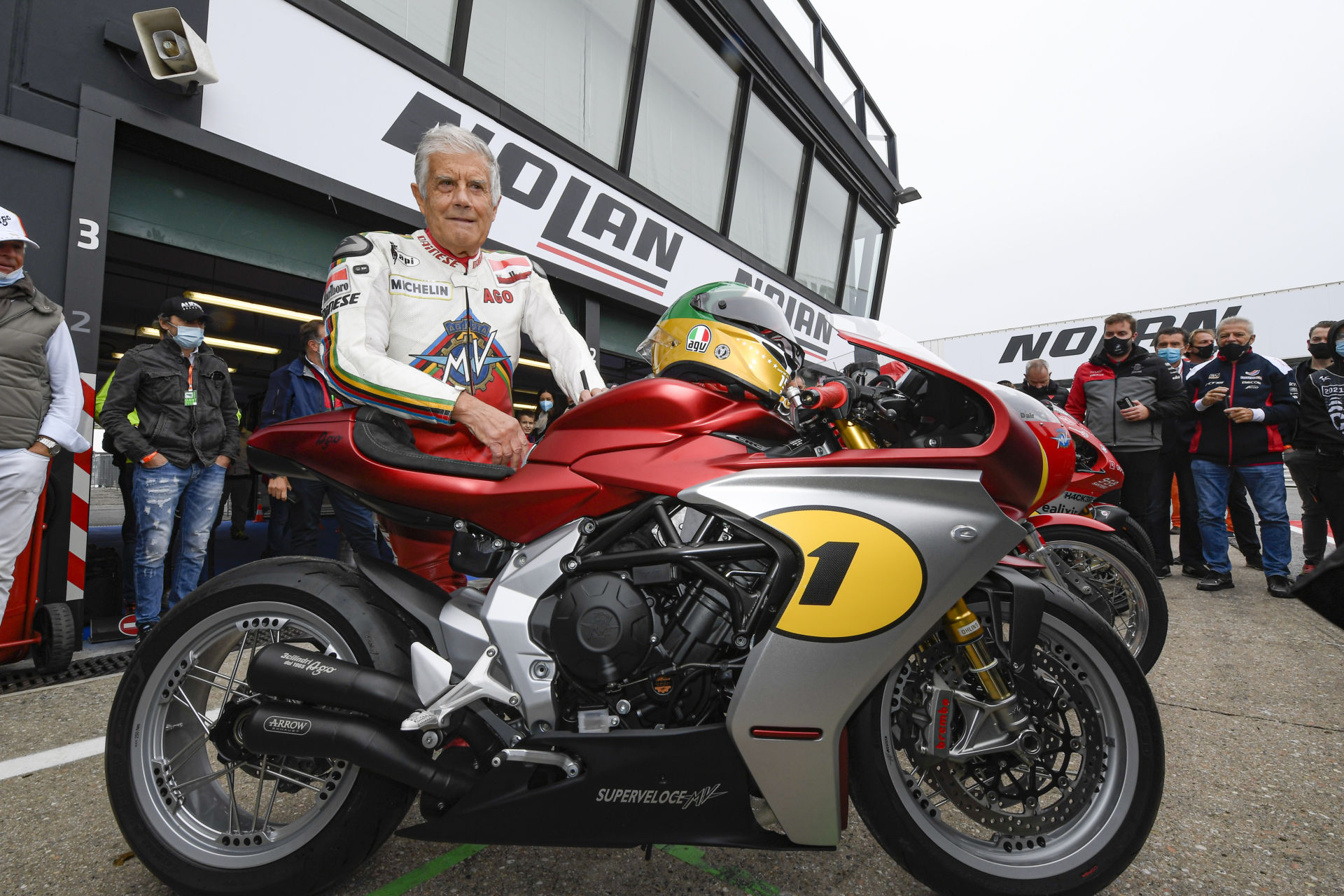 Giacomo Agostini with a 2022 MV Agusta Superveloce Ago fitted with a Racing Kit. Photo courtesy MV Agusta.