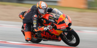 Jaume Masia (5), as seen during a wet practice session Friday at COTA. Photo courtesy Red Bull KTM Ajo.