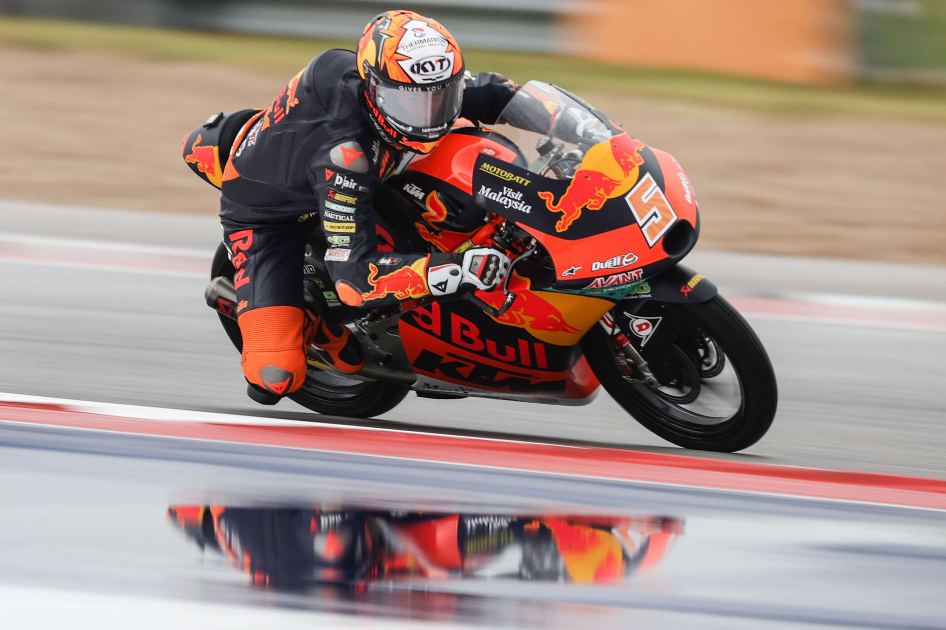 Jaume Masia (5), as seen during a wet practice session Friday at COTA. Photo courtesy Red Bull KTM Ajo.