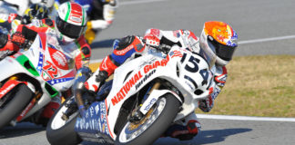Jake Zemke (54), riding a Suzuki GSX-R1000, also won both AMA Superbike races at Daytona International Speedway in 2010. Photo by Nelson & Riles.