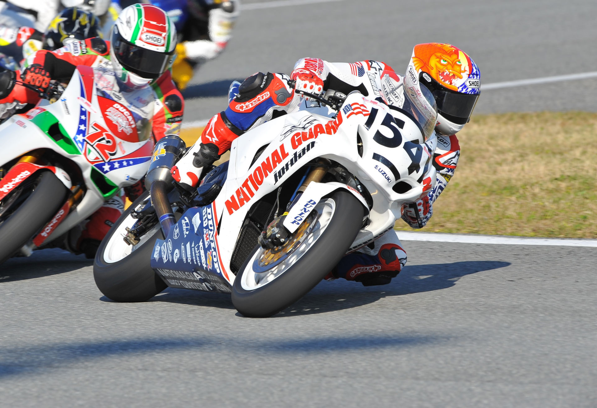 Jake Zemke (54), riding a Suzuki GSX-R1000, also won both AMA Superbike races at Daytona International Speedway in 2010. Photo by Nelson & Riles.