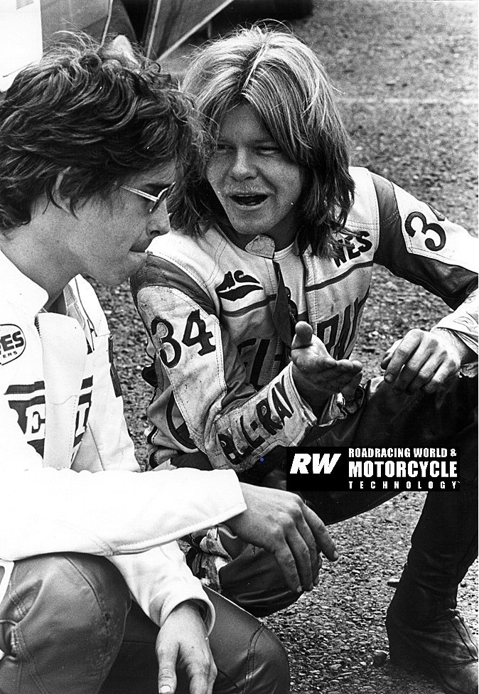 Wes Cooley and Gary Fisher talk in the pits, circa 1976. Photo by John Ulrich, copyright 2008.