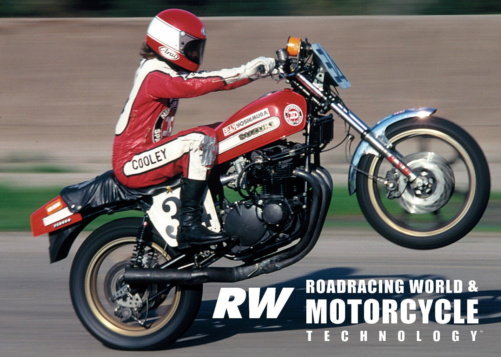 Wes Cooley wheelieing his Yoshimura Suzuki Superbike during a photo shoot at Orange County Raceway in 1979. Photo by John Ulrich, Copyright 2009.