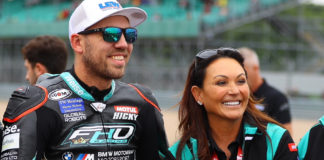 Peter Hickman (left) with FHO Racing BMW owner Faye Ho. Photo courtesy FHO Racing BMW.