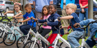 Kindergarteners in Georgia tryout Strider bikes provided by the All Kids Bike initiative, courtesy Yamaha Motor Corp., U.S.A. Photo courtesy Yamaha Motor Corp., U.S.A.