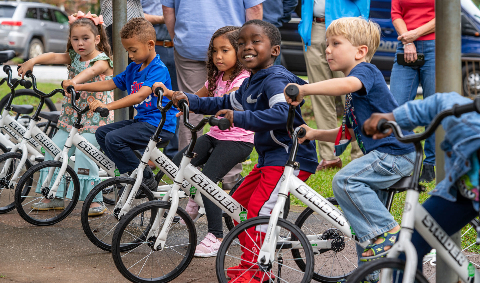 Kindergarteners in Georgia tryout Strider bikes provided by the All Kids Bike initiative, courtesy Yamaha Motor Corp., U.S.A. Photo courtesy Yamaha Motor Corp., U.S.A.