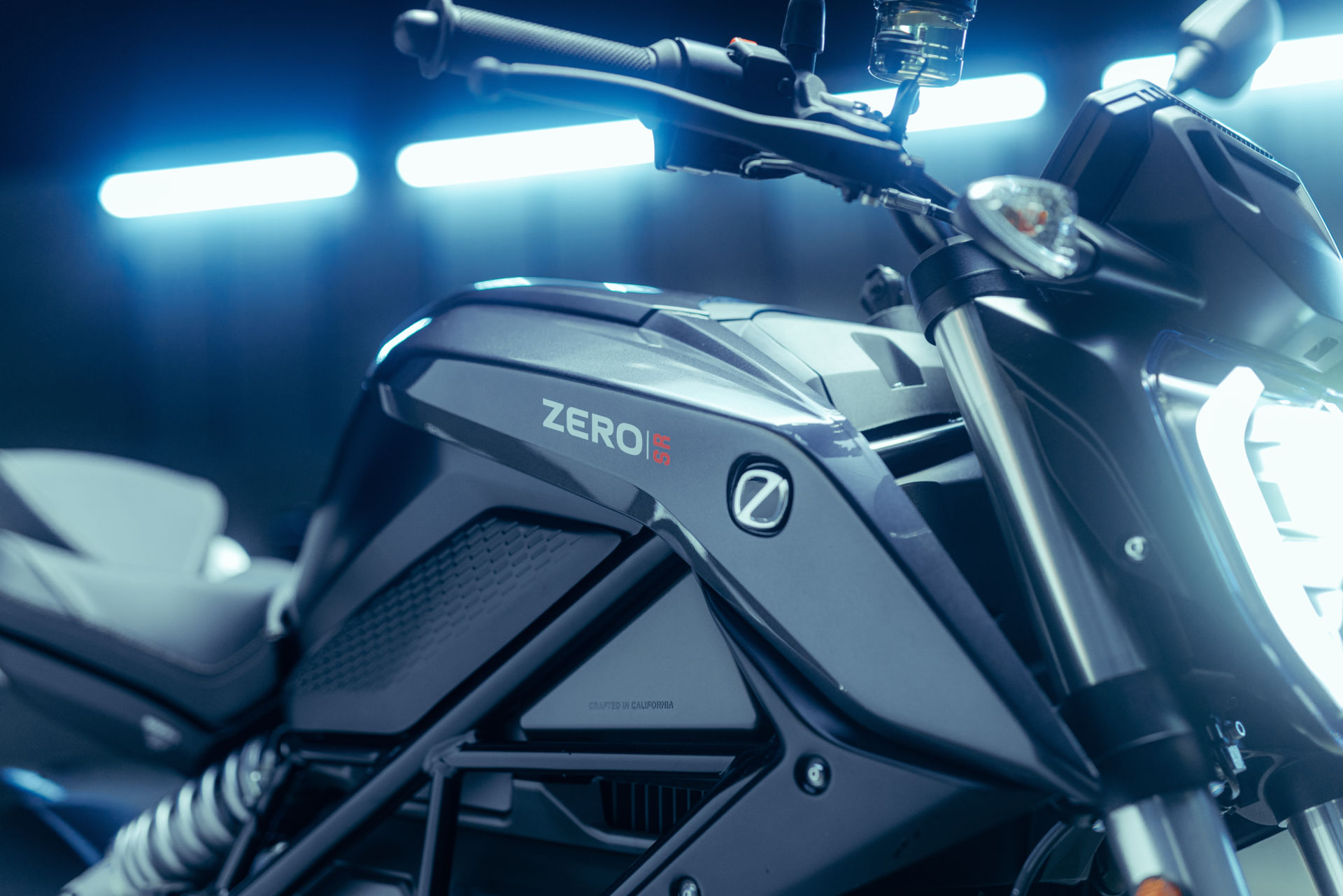A close-up on a 2022-model Zero SR electric motorcycle. Photo courtesy Zero Motorcycles.