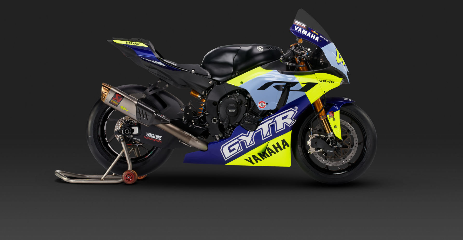 The R1 GYTR VR46 Tribute track day motorcycle Yamaha created as a gift for Valentino Rossi. Photo courtesy Yamaha Motor Europe.