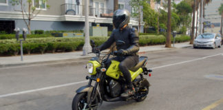 A 2022-model Honda Navi mini streetbike at speed. Photo courtesy American Honda.