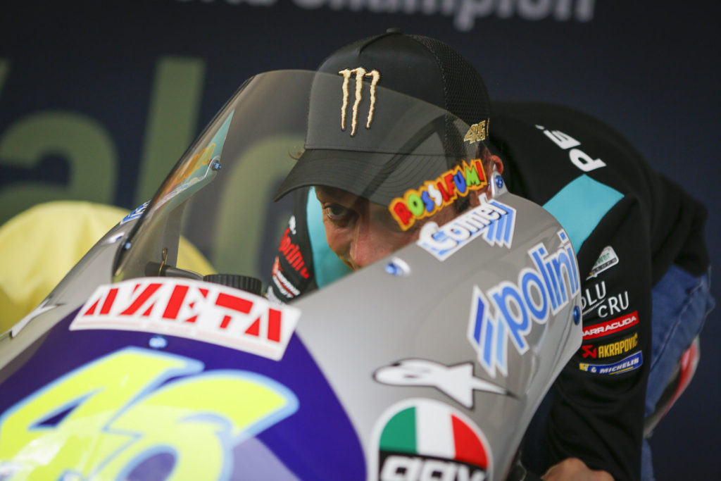 Valentino Rossi on his FIM 125cc Grand Prix World Championship-winning Aprilia. Photo courtesy Dorna.