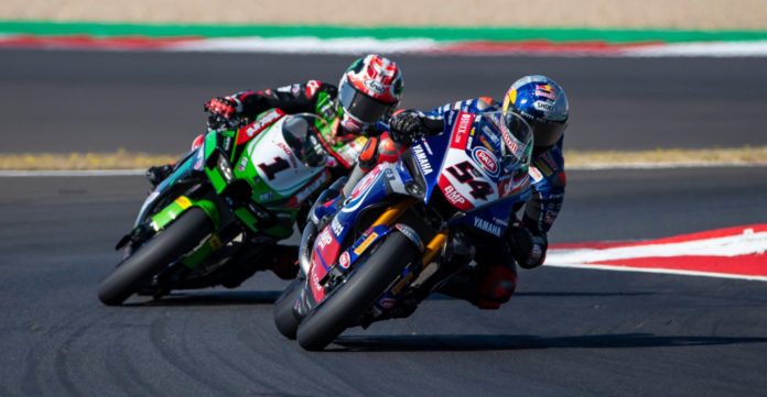 Toprak Razgatlioglu (54) leads Jonathan Rea (1) by 30 points in the FIM Superbike World Championship with 62 points up for grabs at the season finale in Indonesia. Photo courtesy Yamaha.