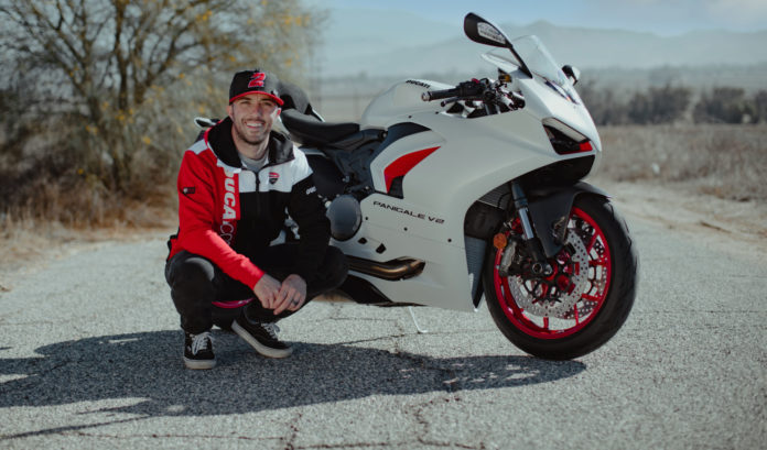 Josh Herrin with a Ducati Panigale V2 streetbike. Photo courtesy Warhorse HSBK Racing Ducati. Josh Herrin with a Ducati Panigale V2 streetbike. Photo courtesy Warhorse HSBK Racing Ducati.