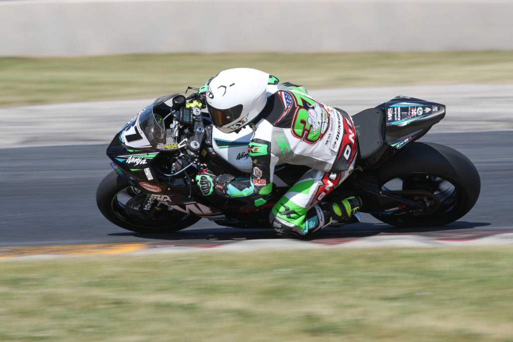 Stefano Mesa (37) won a MotoAmerica Supersport race in 2021 on his Kawasaki ZX-6R. Photo by Brian J. Nelson.