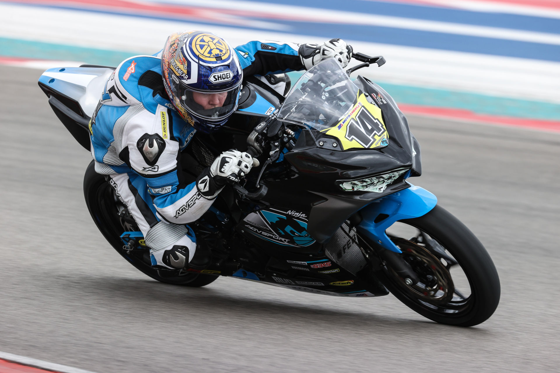 North Texas Superbikes/Monkey Moto-backed MotoAmerica Junior Cup racer Chase Black at speed on his Kawasaki Ninja 400. Photo by Brian J. Nelson, courtesy North Texas Superbikes.