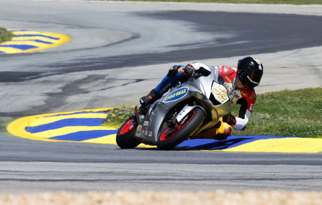Nolan Lamkin (52) finished on the podium in MotoAmerica Supersport Race One at Road Atlanta in 2021. Photo by Brian J. Nelson.