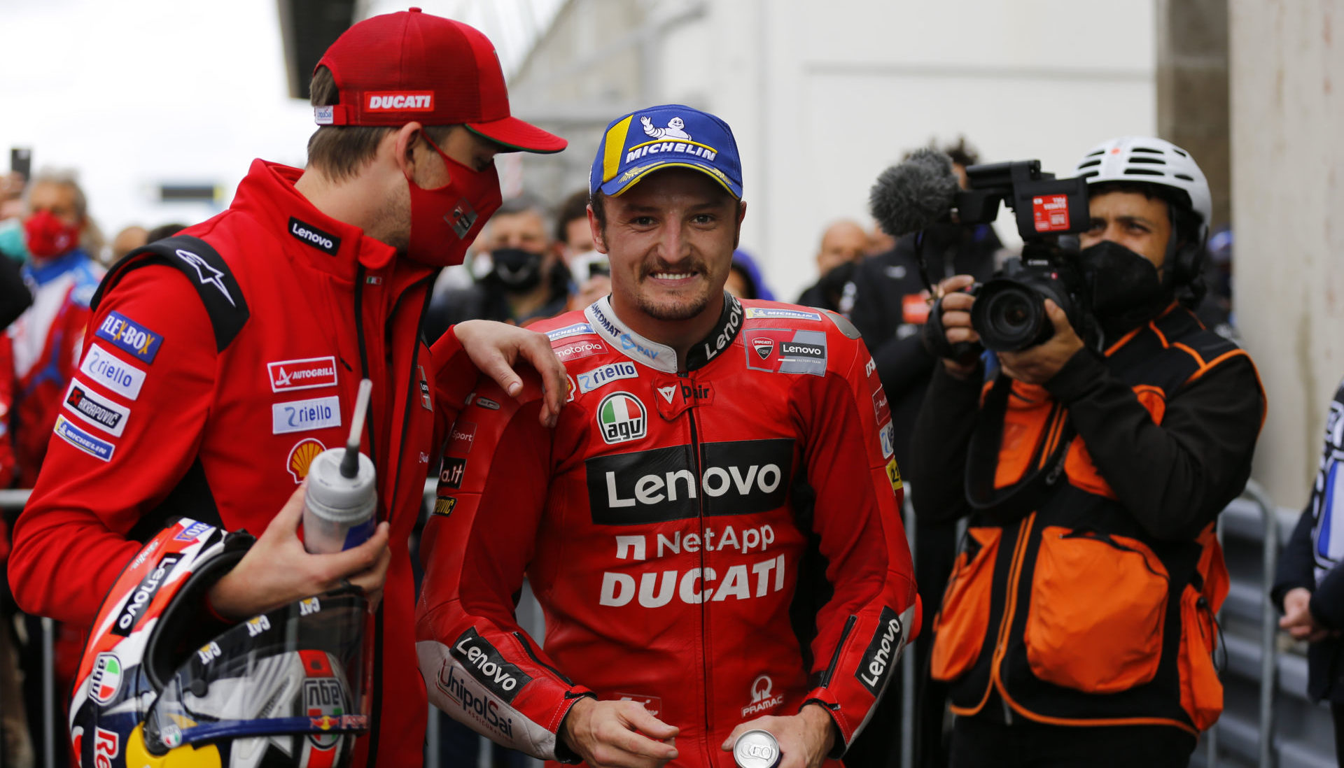 Jack Miller (center) being filmed for the new, behind-the-scenes MotoGP docuseries. Photo courtesy Dorna.