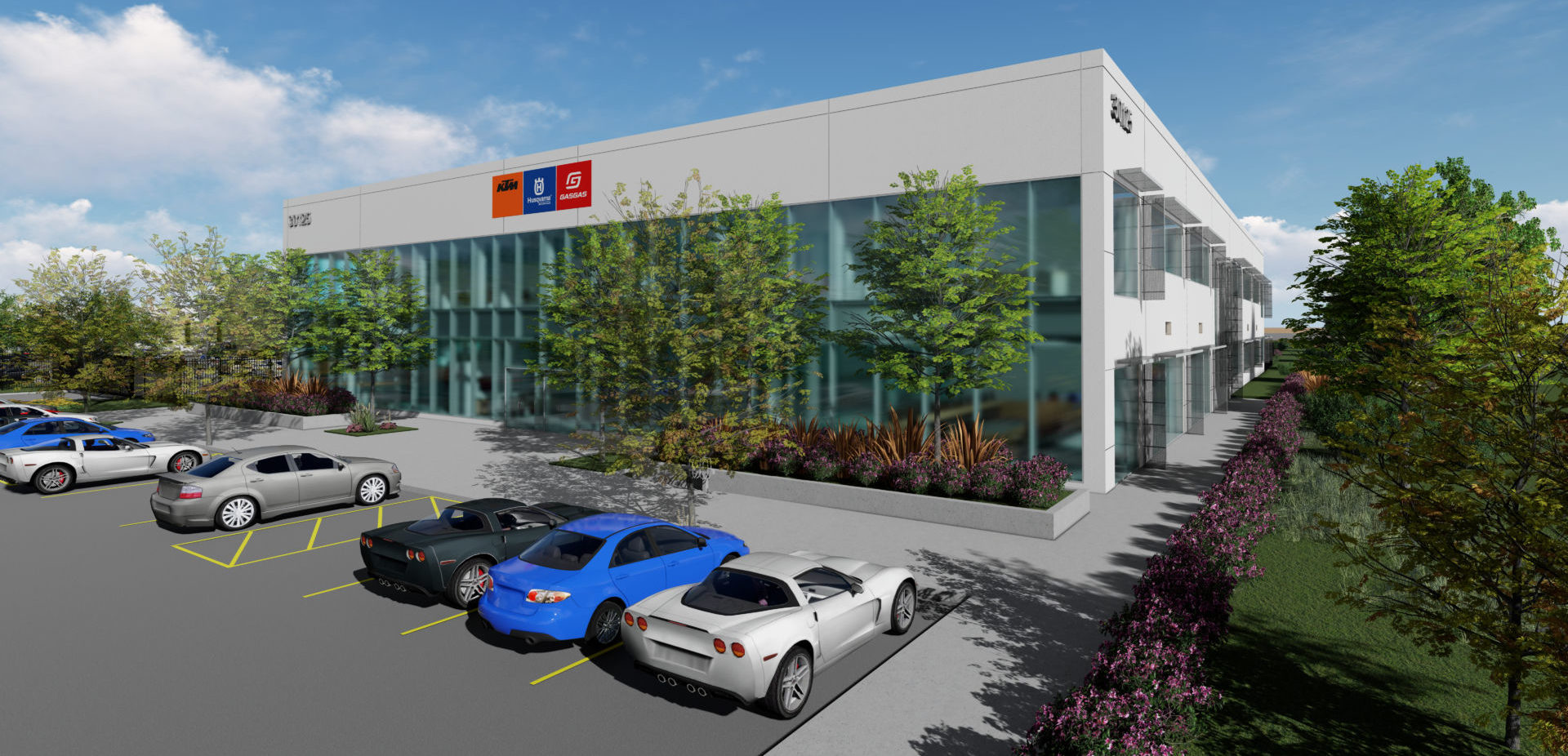 A rendering of KTM North America's new $50 million headquarters facility in Murrieta, California. Image courtesy KTM North America.