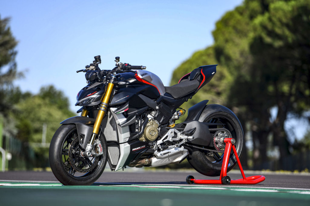 A 2022-model Ducati Streetfighter V4 SP at rest. Photo courtesy Ducati.