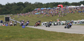 The start of MotoAmerica Superbike Race Two at Pittsburgh International Race Complex. Photo by Brian J. Nelson.