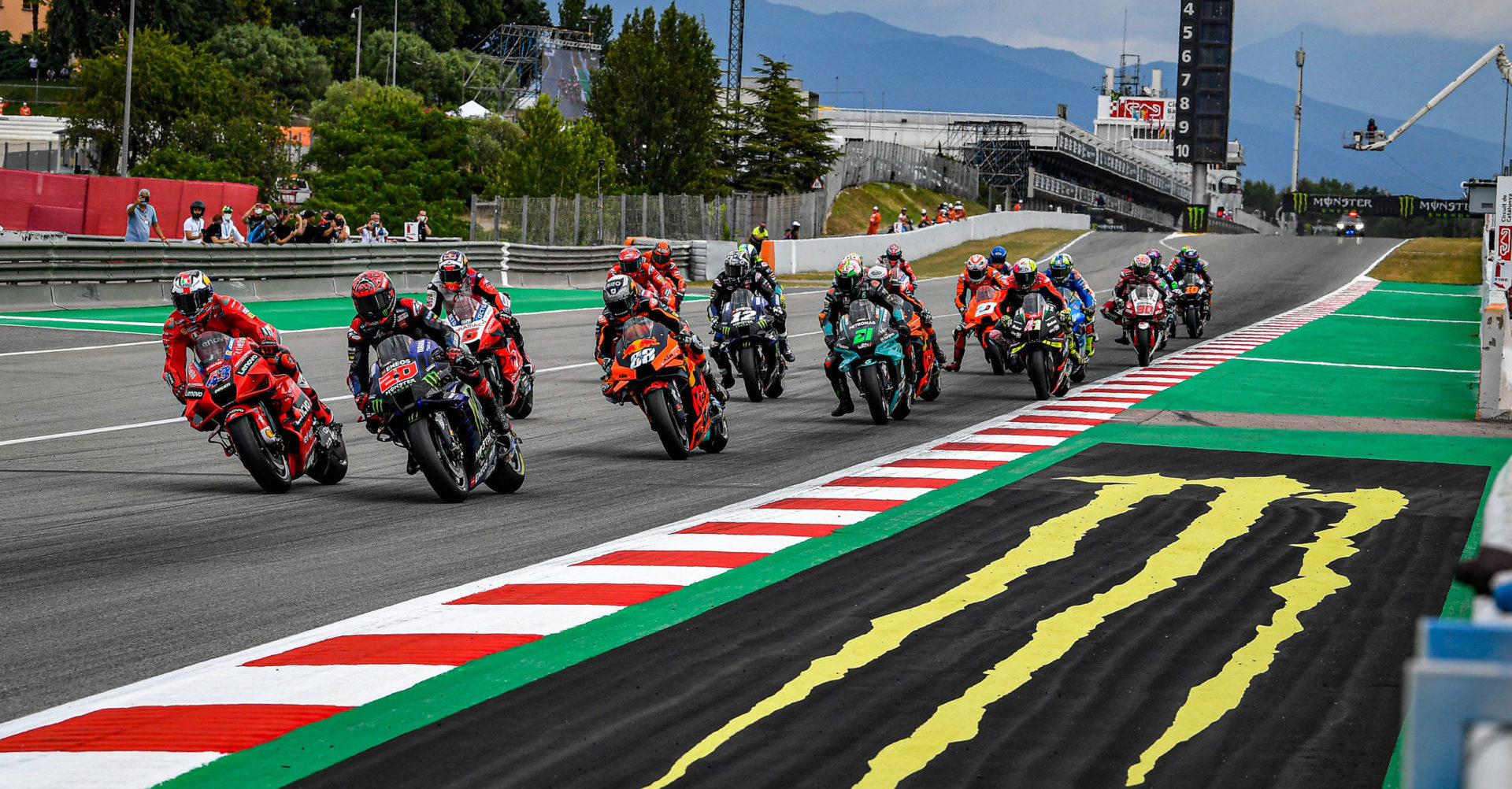 The start of a MotoGP race at Circuit de Barcelona-Catalunya. Photo courtesy Dorna.