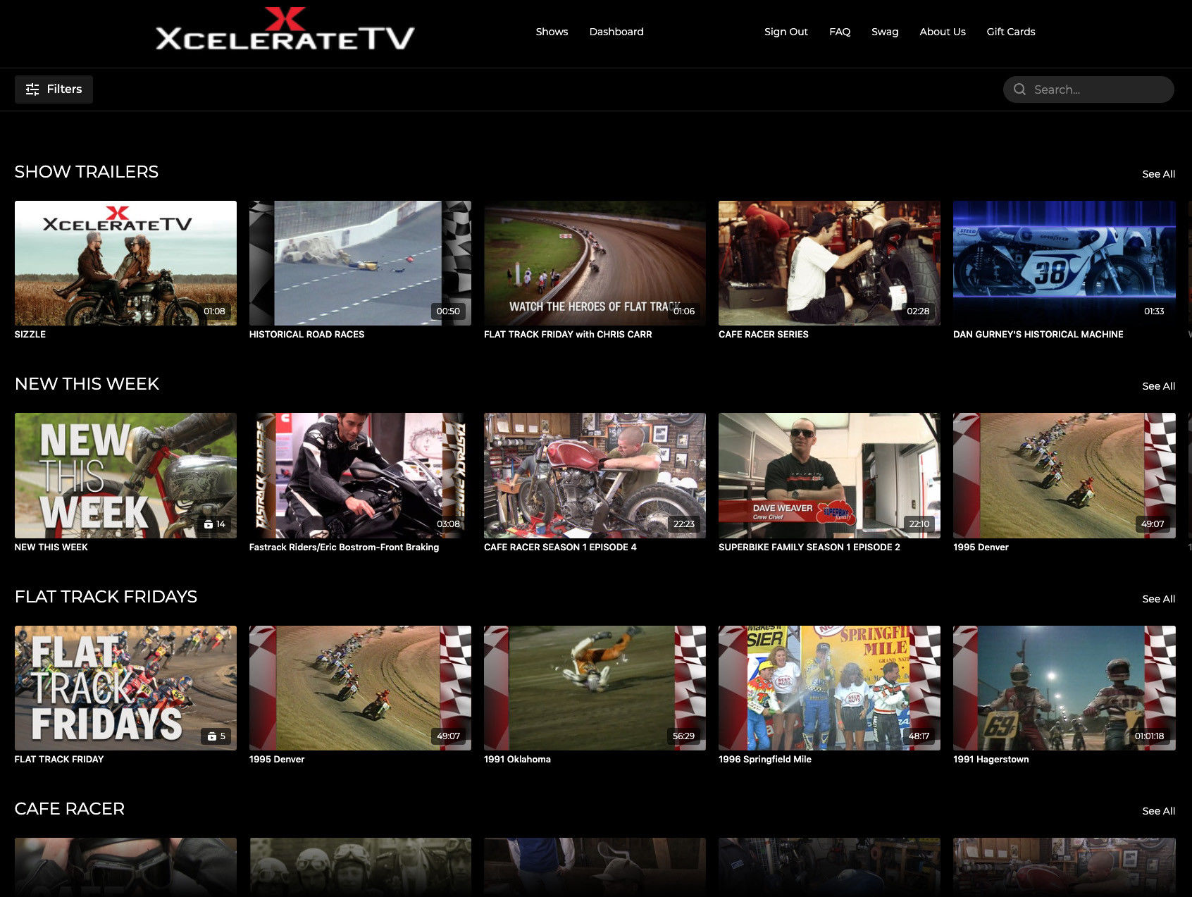 A screenshot of an on-screen menu on the new XcelerateTV video streaming app. Photo courtesy Xcelerate Media Group.