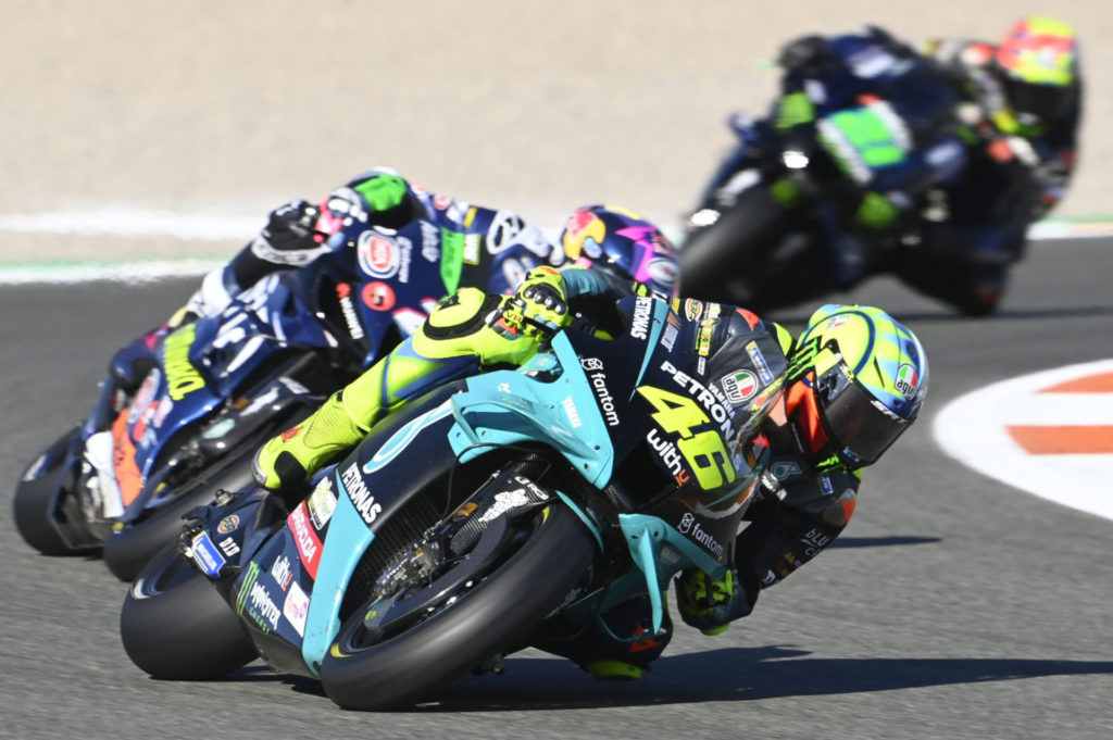 Valentino Rossi (46) in action at Valencia. Photo courtesy PETRONAS Yamaha SRT.