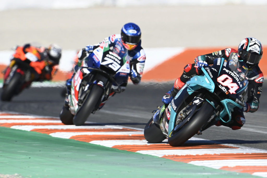 Andrea Dovizioso (04) in action at Valencia. Photo courtesy PETRONAS Yamaha SRT.