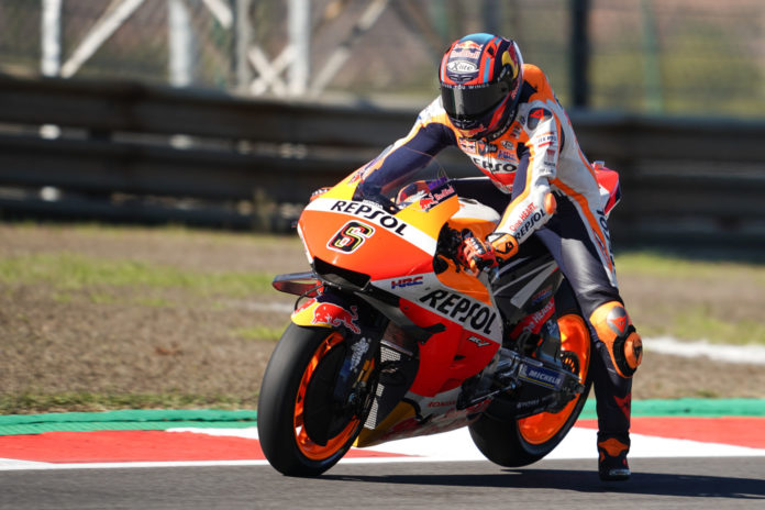 Test rider Stefan Bradl (6) filled in for injured Marc Marquez at the Algarve GP. Photo courtesy Repsol Honda. Test rider Stefan Bradl (6) filled in for injured Marc Marquez at the Algarve GP. Photo courtesy Repsol Honda.