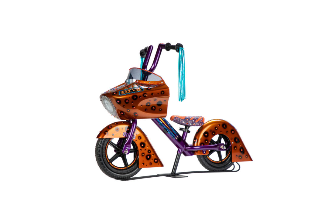 A Strider balance bike customized by Diva Amy Skaling. Photo courtesy Strider.