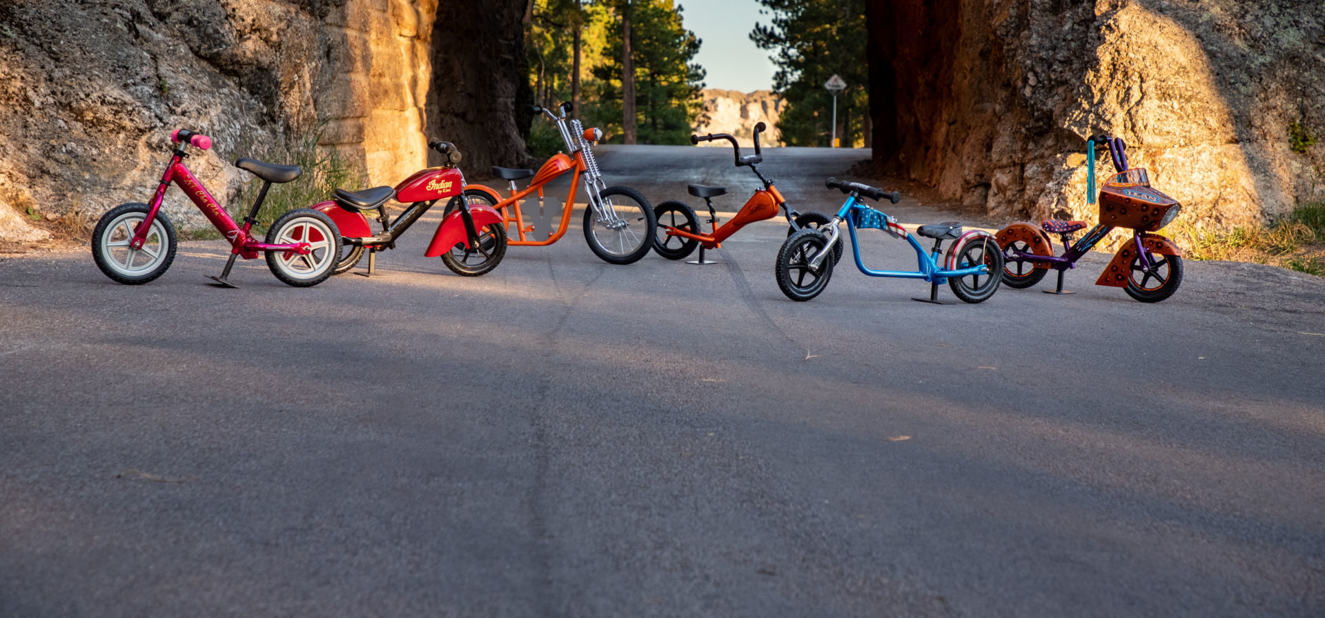 These customized Strider balance bikes will be auctioned January 27 in Las Vegas to benefit the All Kids Ride program. Photo courtesy Strider.