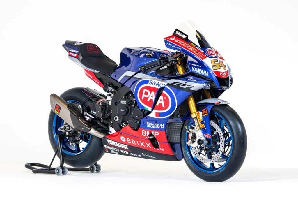 A left-side view of a Limited Edition Toprak Razgatlıoğlu Yamaha R1 World Championship Replica. Photo courtesy Yamaha Motor Europe.