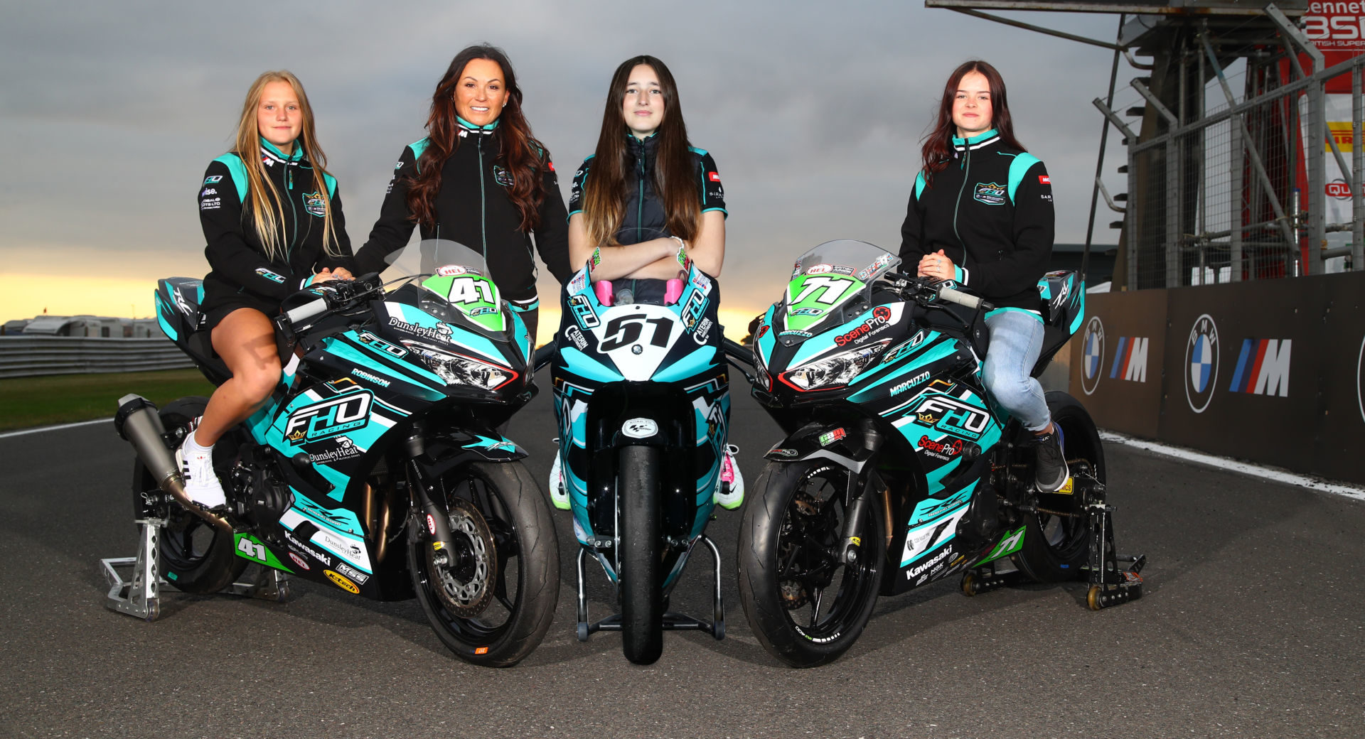FHO Racing Team Owner Faye Ho (standing) with racers Scarlett Robinson (41), Holly Harris (51) and Charlotte Marcuzzo (71). Photo courtesy FHO Racing.
