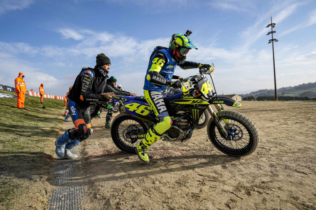 Valentino Rossi takes the race start with assistance from his half-brother Luca Marini. Photo courtesy VR46 Racing.