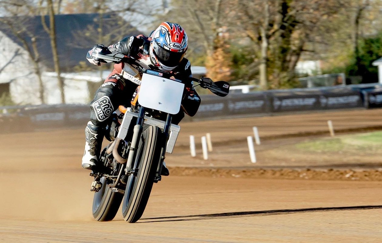 Bronson Bauman testing on the Latus Motors Racing Harley-Davidson. Photo courtesy Latus Motors Racing.