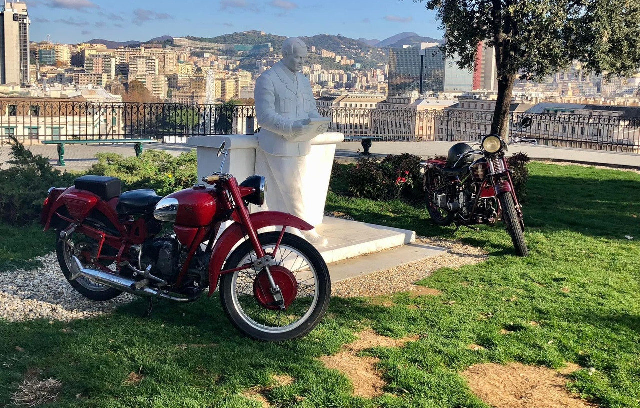 A statue of Moto Guzzi founder, aviation pioneer, and entrepreneur Giorgio Parodi in Genoa, Italy. Photo courtesy Giorgio Parodi Association.