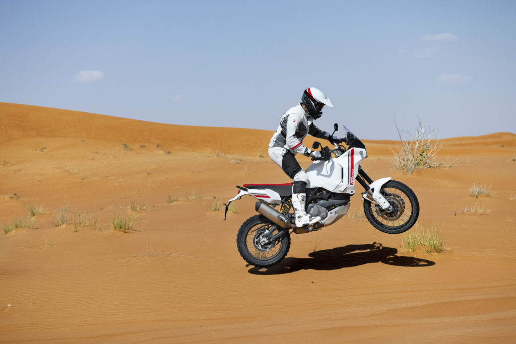 A 2022-model Ducati DesertX adventure motorcycle in action. Photo courtesy Ducati.