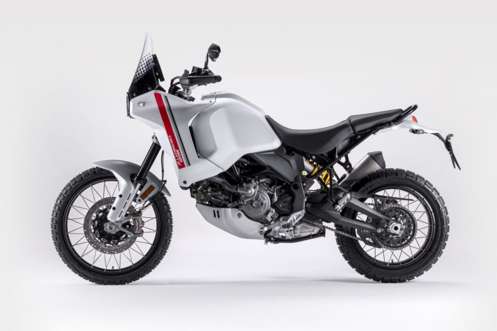 A 2022-model Ducati DesertX adventure motorcycle at rest. Photo courtesy Ducati.