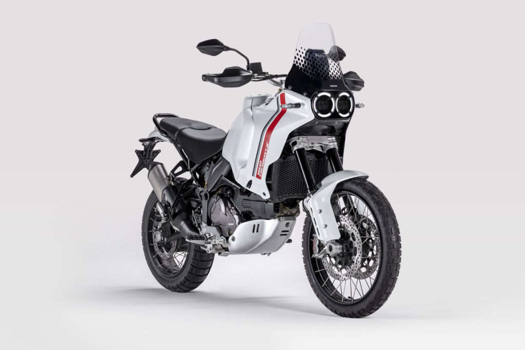 A 2022-model Ducati DesertX adventure motorcycle at rest. Photo courtesy Ducati.