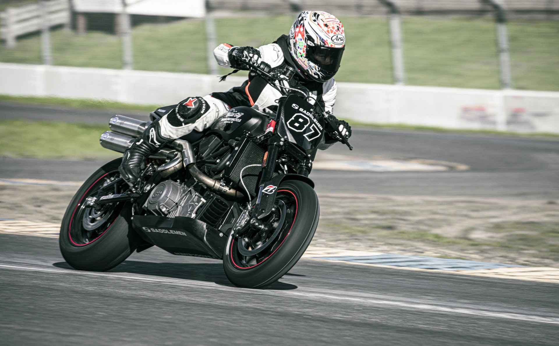 Patricia Fernandez on her way to winning the F/S Cup race at the Bagger Racing League finale at Sonoma Raceway. Photo courtesy Bridgestone.