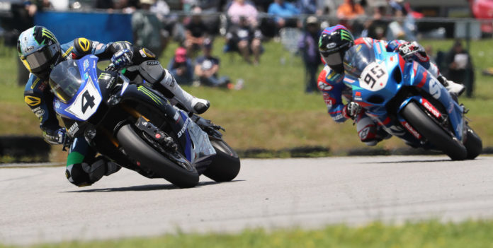 MotoAmerica TV will show all seven years of MotoAmerica's races, like this battle between Josh Hayes (4) and Roger Hayden (95) at VIR in 2016. Photo by Brian J. Nelson.